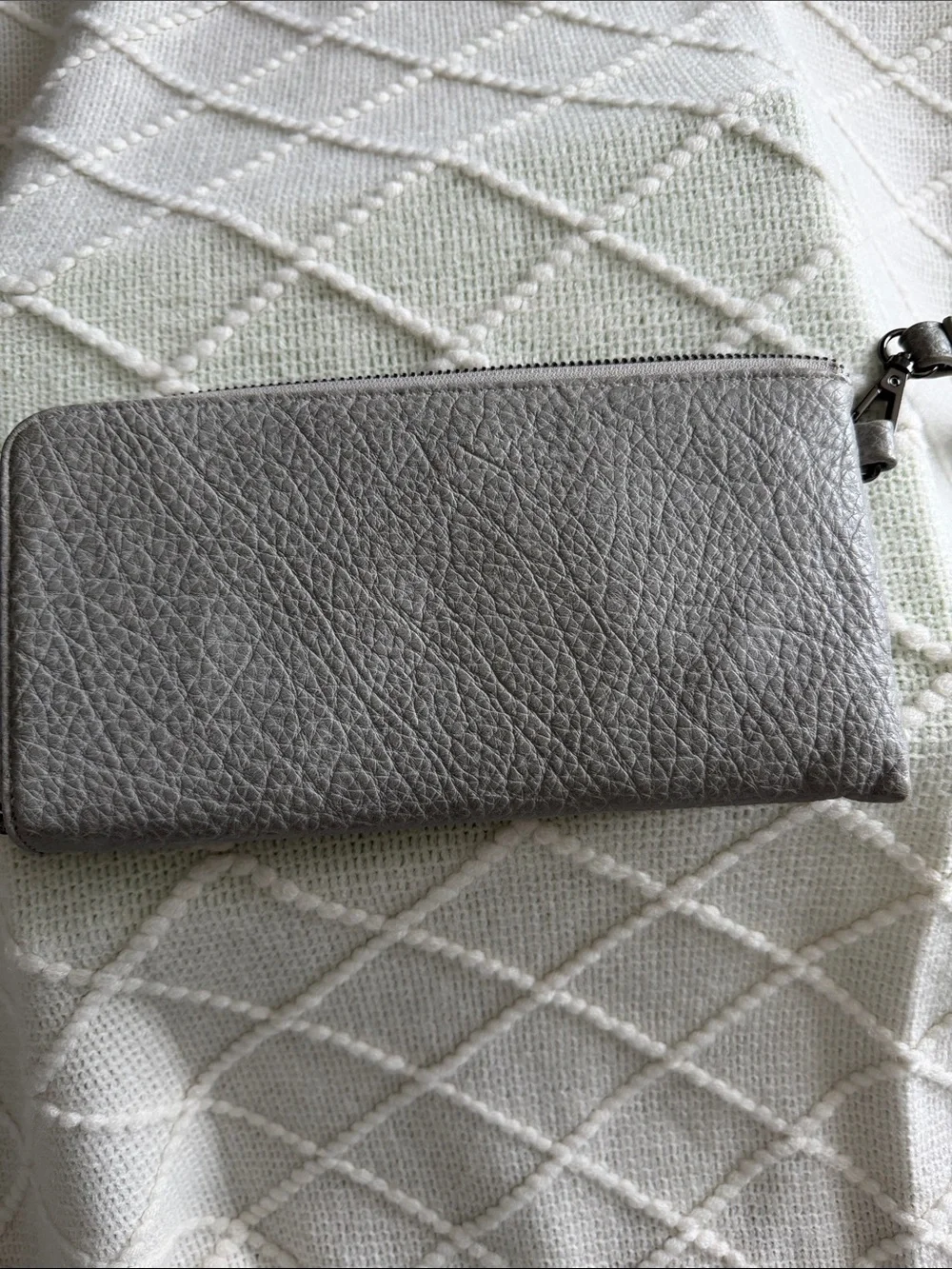 Gray Chain-Trim Wristlet Clutch with Removable Strap